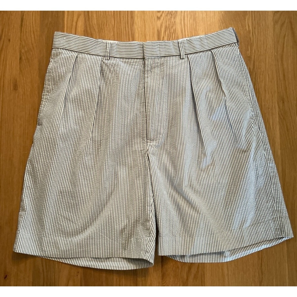 Polo Golf Ralph‎ Lauren Seersucker Shorts Blue Stripe Cotton Sz 35 8" Inseam